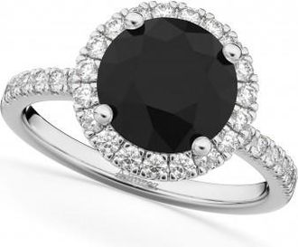 Allurez Halo White & Black Diamond Engagement Ring 18K White Gold (2.50ct)