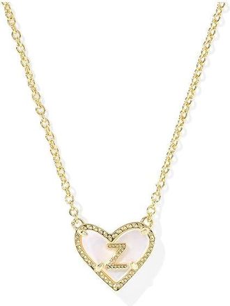 Kendra Scott Heart Letter Z Short Pendant Womens Necklace Womens Necklace Gold Ivory Mother Of Pearl, Brass/Pearl/Rhodium-Plated