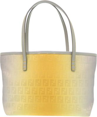 Fendi Gray Yellow Nylon Canvas Leather Tote Bag (Pre-Owned)