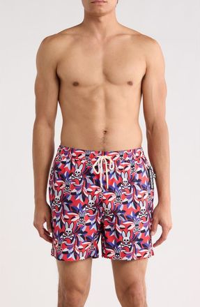 Psycho Bunny Florian Print Swim Trunks in Bittersweet at Nordstrom Rack, Size Xxx-Large