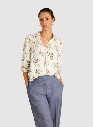 Baukjen Clemenza Romantic Tie-Neck Blouse in White Bouquet at Nordstrom, Size 12