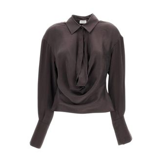 Andamane Dames, Blouses & Shirts, Bruin, Maat: S Satijn