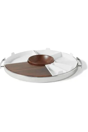 Christofle MOOD Party Stainless Steel, Walnut and Porcelain Tray