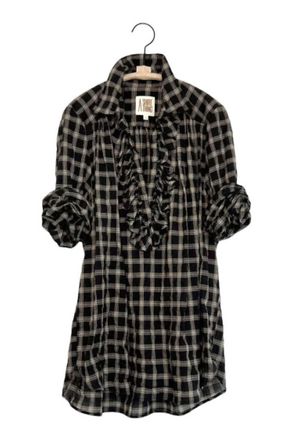 A Shirt Thing Womens Celine Ruffled Front Blouse In Black Plaid