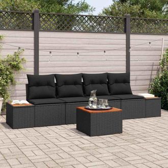 vidaXL Vidaxl - Conjunto De Sof&aacute; De Jard&iacute;n Con Coj&iacute;n 5 Pcs Negro Polirat&aacute;n