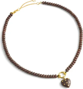 Madewell Polka Dot Stone Heart Pendant Beaded Necklace in Dark Chicory at Nordstrom