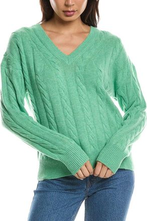 Fort&eacute; Cashmere Fashioned Cable V-Neck 100% Cashmere Sweater