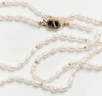 Valentino Garavani Collana Valentino Garavani Ovalette In Metallo, Smalto E Perle Uomo ORO/NERO/CREMA UNI