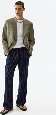 H&M Relaxed-fit linen-blend pants in Navy Blue/striped at Nordstrom, Size Xx-Large