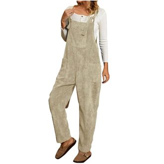 Generic Corduroy Dungarees for Women UK Sale Clearance,Jumpsuits Ladies Loose Fit Winter Suspender Bib Overalls Solid Rompers Wide Leg Trousers Pants Playsuit