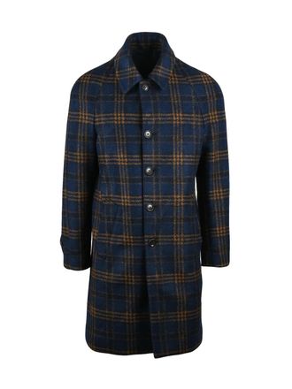 Lubiam Camel-Blue Wool-Blend Long Coat