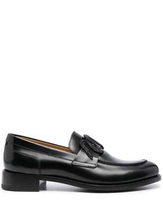 Rene Caovilla crystal-embellished leather loafers - Black