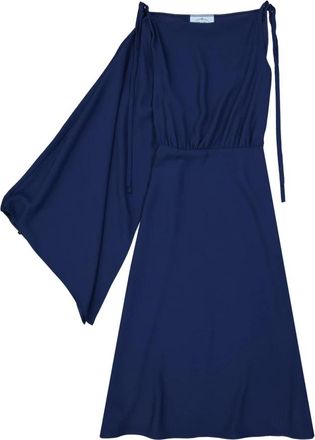 Prada Flared One Sleeve Midi Jurk - Dames - Casual kleedjes - Blauw - XL - Kleedjes
