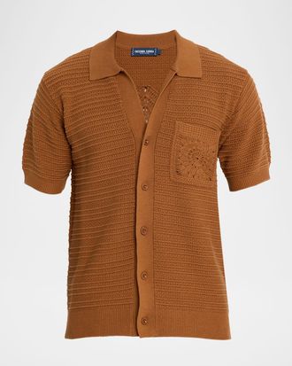 Frescobol Carioca Mens Cesar Crochet Stripe Short-Sleeve Shirt