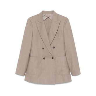 Max Mara Beige Textured Notched Lapel Blazer