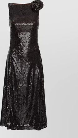 Rotate sequined sleeveless crew-neck flared midi dress