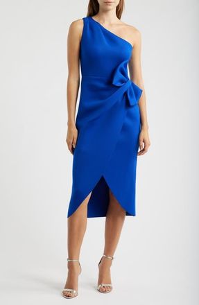 Eliza J Bow One-Shoulder Cocktail Dress in Cobalt at Nordstrom, Size 10