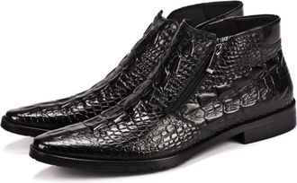 Generic Mens Pointed Toe Office Dress Shoes Low Block Heel Ankle Boots Patent Leather Formal Booties with Zipper,Black,4.5 UK