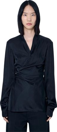Rick Owens Laura Satin Wrap Top - Dames - Kimonos - Zwart - S - Satijn - Overhemden