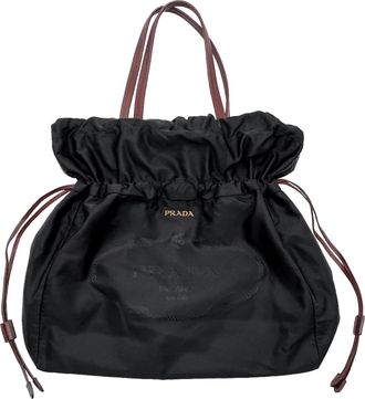 Prada Black Brown Nylon Leather Tote Bag (Pre-Owned)