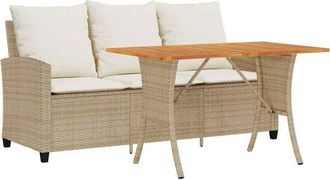 vidaXL Sofá jardín de 3 plazas con cojín y mesa beige ratán sintético Vidaxl