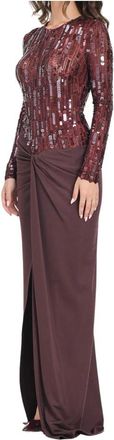 Elisabetta Franchi Kleedjes, Dames, Rood, L, Pailletten, Lange jurk met lycra rok