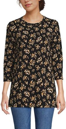 Lands End 3/4 Sleeve Cotton Supima Tunic in Black Meadow Floral at Nordstrom, Size X-Large P