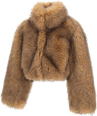 Rotate Faux Fur Crop Jacket - female - ROTATE Birger Christensen - Faux Fur & Shearling Jackets - Brown - 2XS/XS - Jackets