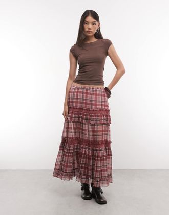 Reclaimed Vintage gonna lunga in chiffon a quadri-Rosa