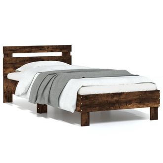 vidaXL Estructura De Cama Cabecero Luces Led Roble Ahumado 75x190 Cm Vidaxl