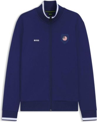 BOSS Cotton-blend zip-up sweatshirt with country-flag badge