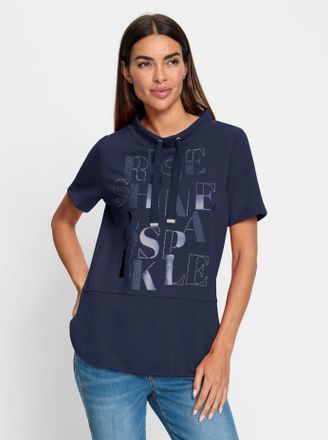 Heine Kurzarmshirt HEINE Shirt, Damen, Gr. 34, blau (marine), 50% Modal, 44% Polyester, 6% Elasthan, unifarben, Rundhals, Shirts Kurzarmshirt