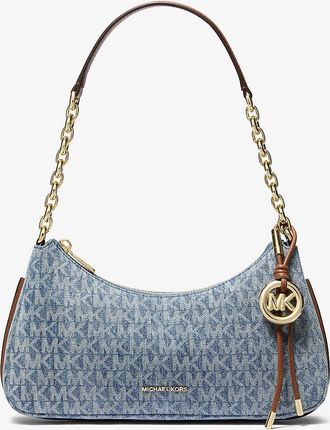 Michael Kors Nolita Medium Signature Logo Print Denim Chain Pochette