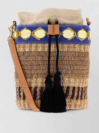 Valentino Garavani raffia vlogo signature bucket bag tassels
