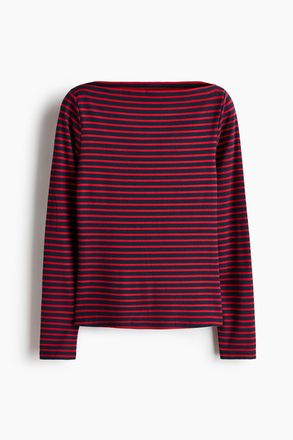 H&M Geripptes Shirt mit U-Boot-Ausschnitt - Red