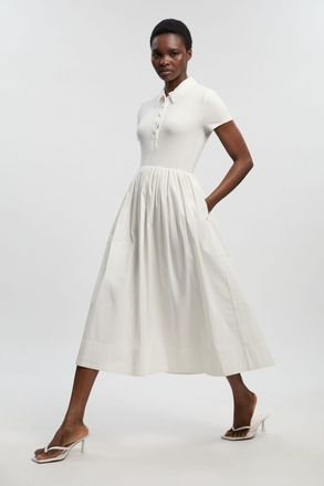 Karen Millen Womens Viscose Rib Button Up Collared Shirt Maxi Dress - White - Size X-Small