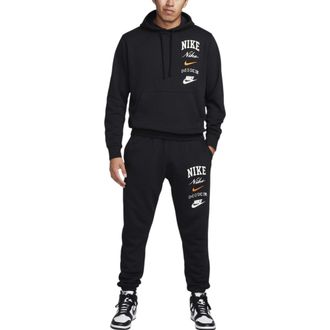 Nike Club Mens Tracksuit Pullover Long Sleeve Fleece Embroidered Set - Black Cotton - Size Medium