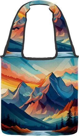 Generic Art Abstract Mountains Reversible Canvas Shoulder Tote - Double-Sided Print, 12oz Cotton, 27cm Drop, Fold-Flat Bag for Travel, Shopping, Street Outing