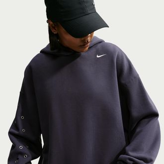 Nike Womens Studio Fleece Medium Weight Oversized Pullover Hoodie in Grey | IX7043-013