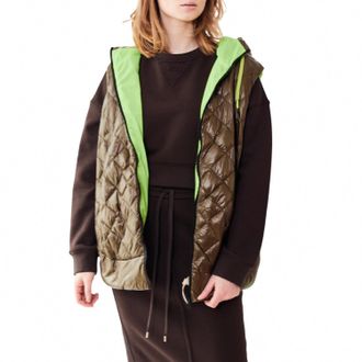 Herno Mesh Lined Quilted Hoodie Vest In Militare
