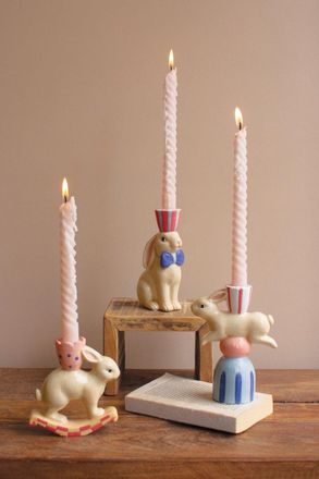 Kalalou Set Of Three Ceramic Easter Bunny Taper Candle Holders