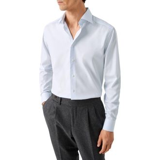 Eton Contemporary Fit Pinstripe Cotton Twill Dress Shirt in Light Blue at Nordstrom, Size 17.5