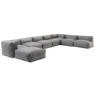 Oviala Sof&aacute; de esquina modular con 5 sillones, 2 &aacute;ngulos y 1 puff gris