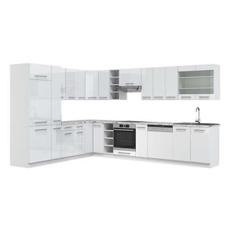 Vicco Cocina Esquinera Fame-line, Blanco Alto Brillo/blanco, 347 X 257 Cm, Et M&aacute;rmol