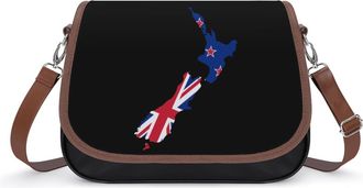 Generic New Zea-lands Flag Map Crossbody Bag Womens Handbag PU Message Bags Shoulder Purse with Adjustable Strap