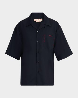 Marni Mens Suiting Wool Mending Stitch Camp Shirt