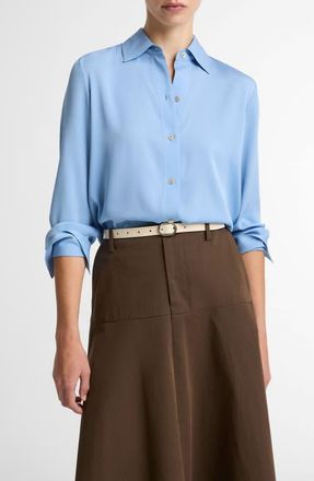 Vince Stretch Silk Button-Up Shirt in Hydra at Nordstrom, Size Xx-Small