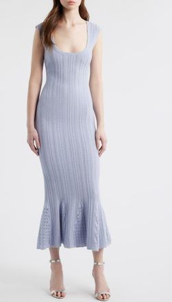 LoveShackFancy Tayleen Pointelle Knit Midi Dress in Moon Wash at Nordstrom, Size Xx-Large