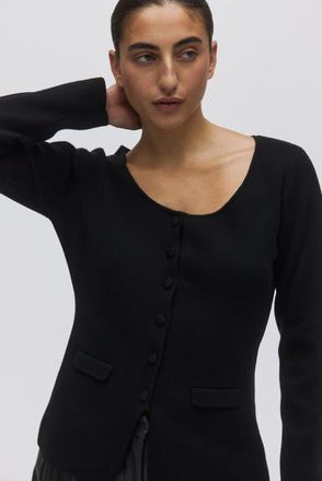 H&M Scoop-neck Rib-knit Cardigan in Black at Nordstrom, Size X-Small