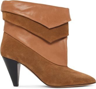 Isabel Marant Lyone Ankle Boots In Cognac Brown Leather And Suede
